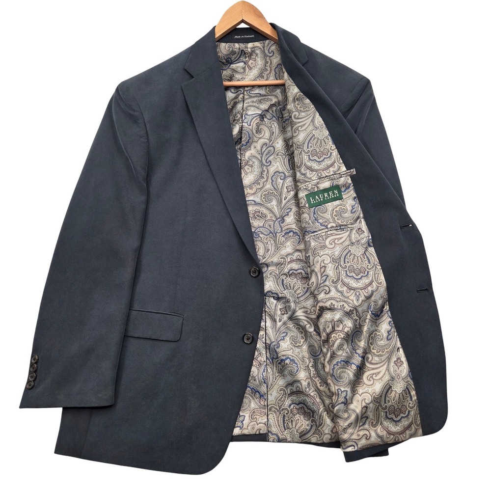 Lauren Ralph Lauren Mens 44R Dark Gray Modal Blend Paisley‎ Sport Coat Blazer